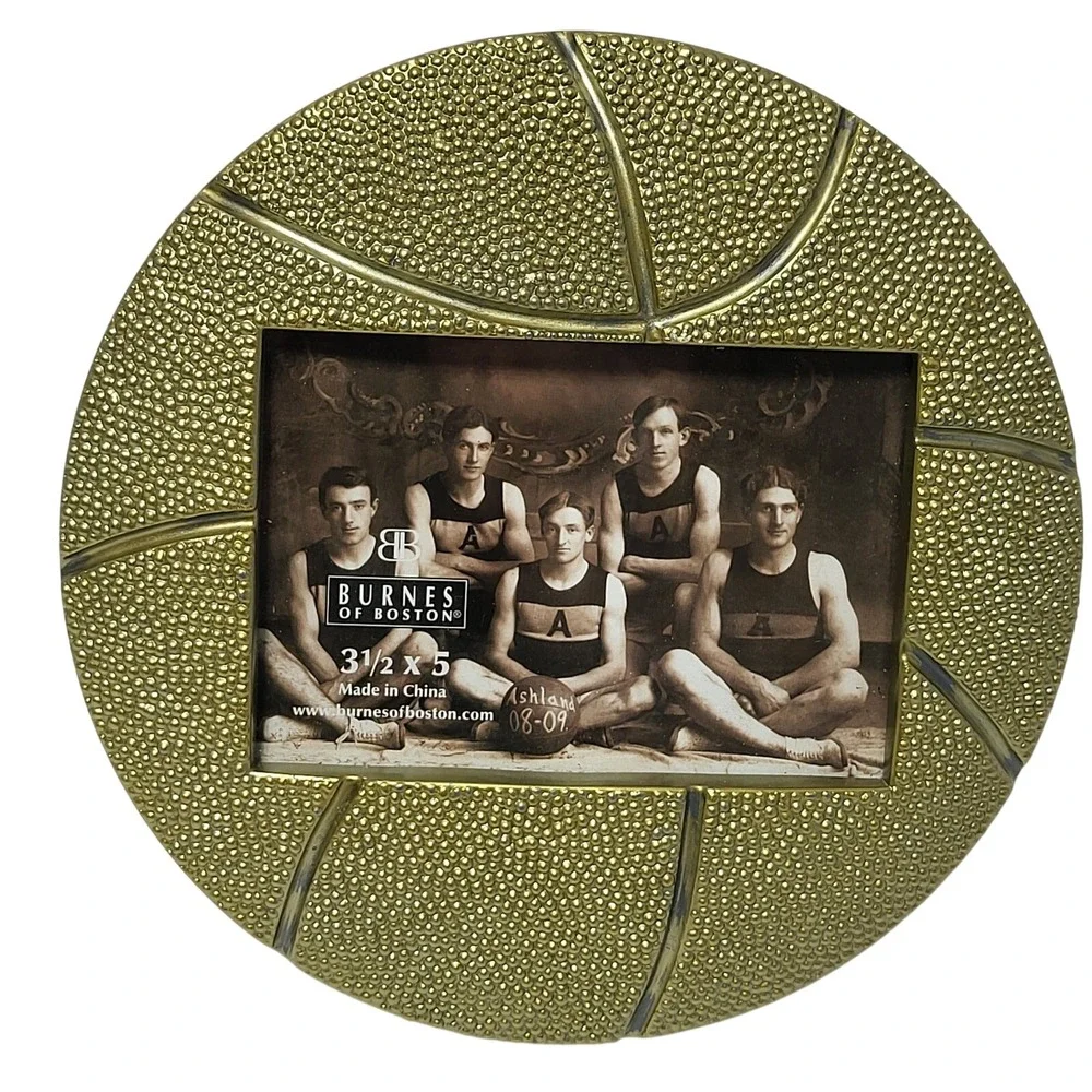 Burnes of Boston Basketball Photo‎ Frame Gold Textured Round 3.5x5 Sports Decor