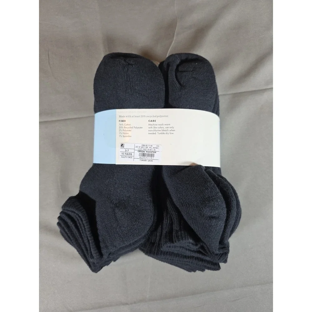 Cat‎ And Jack Black Cushioned Sole Ankle Socks 10 Pairs Large shoe size 3 - 7