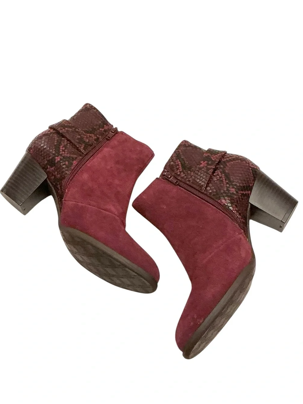 VIONIC Naomi Burgundy Suede Snakeskin Ankle Boots Size 7.5