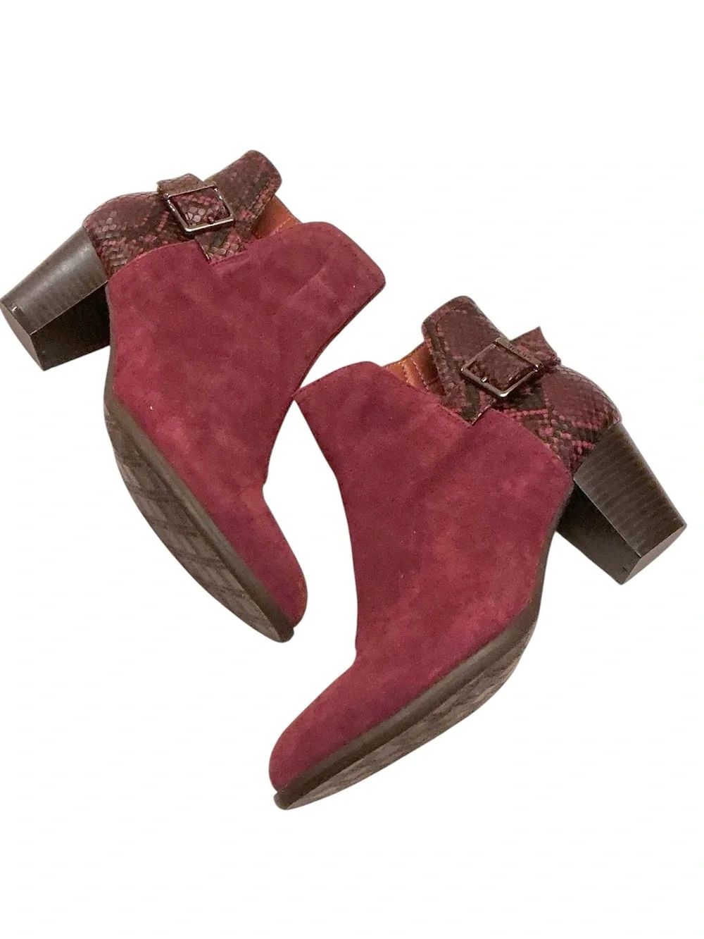 VIONIC Naomi Burgundy Suede Snakeskin Ankle Boots Size 7.5