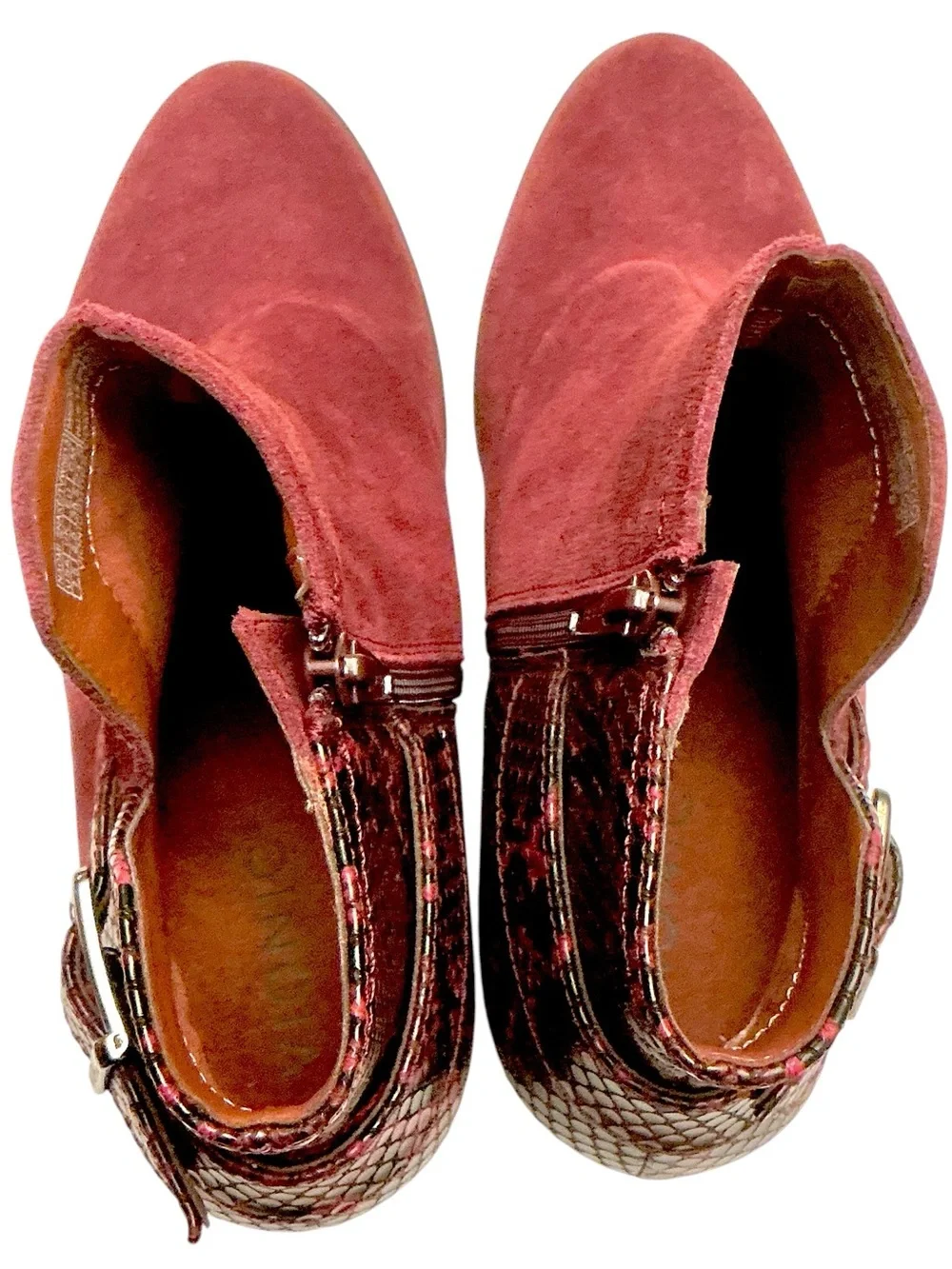 VIONIC Naomi Burgundy Suede Snakeskin Ankle Boots Size 7.5