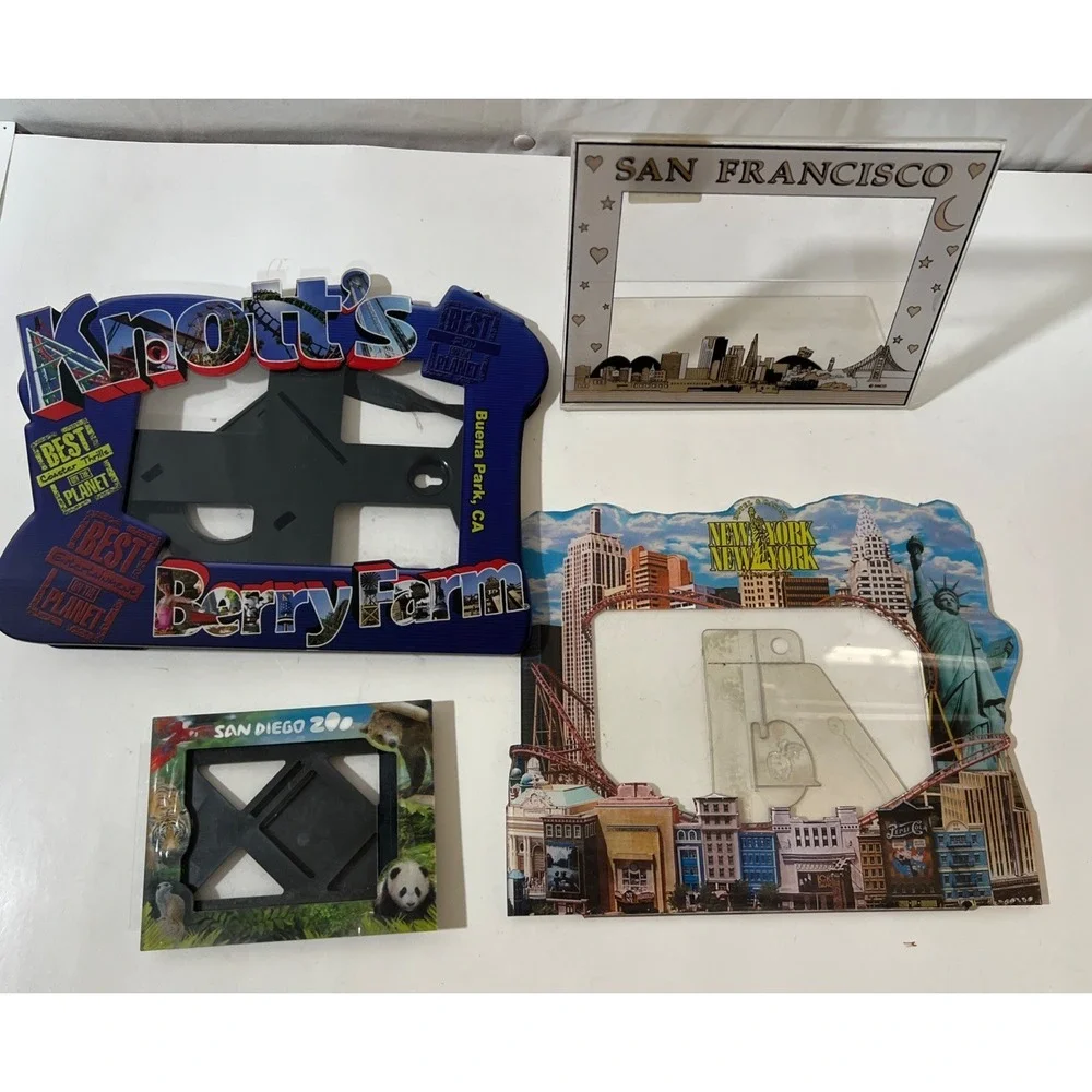 Lot Of 4‎ Plastic Ornate Travel Frames Knott's, San Francisco,San Diego Zoo, NY