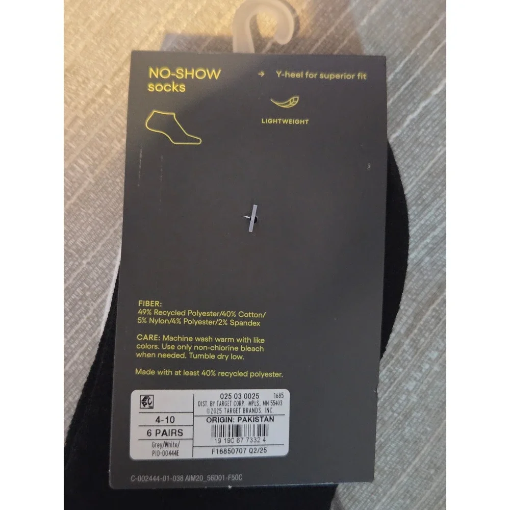 All in Motion Womens No Show Socks 6 Pack Grey White Black Size 4-10 Athletic