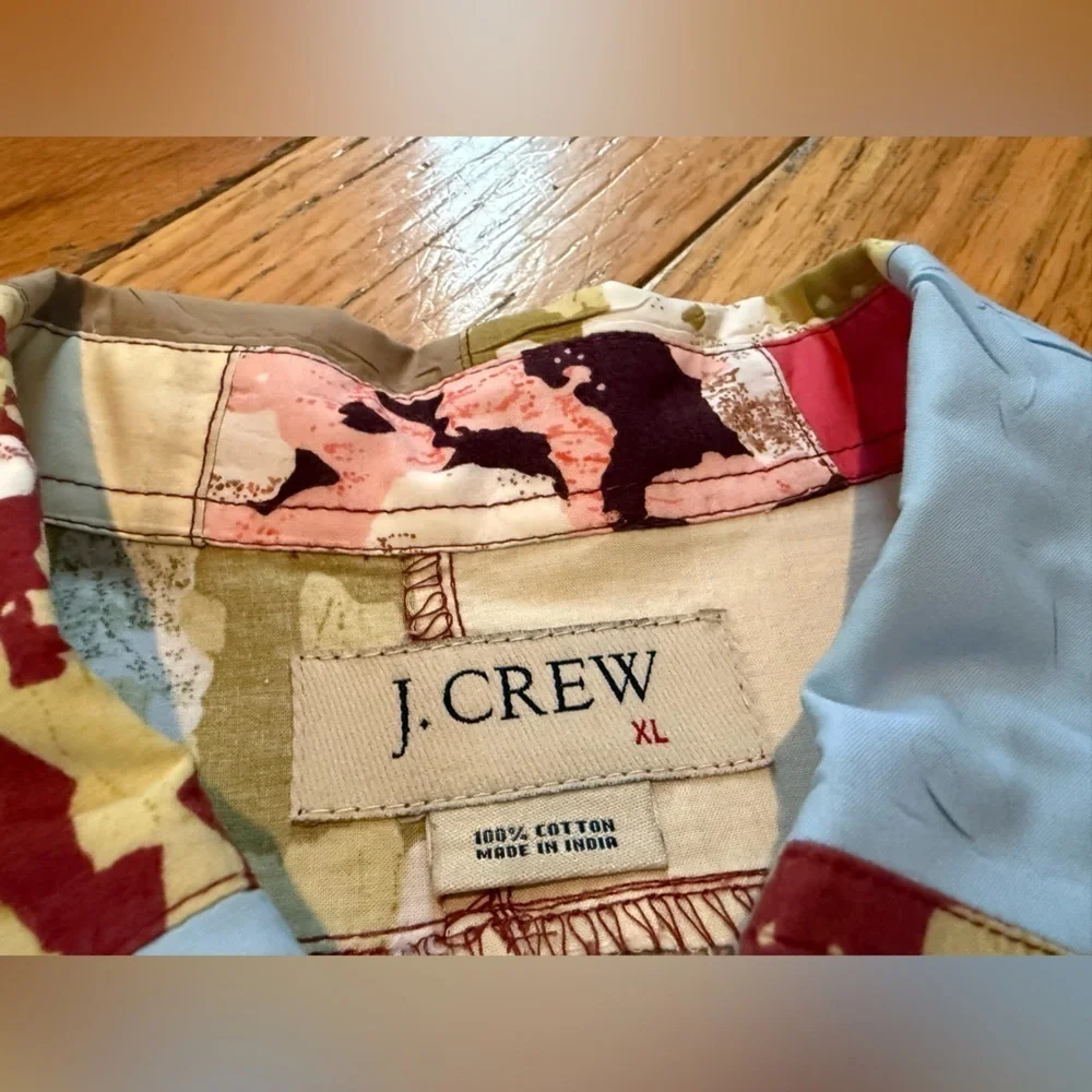 J. Crew Allover Patchwork Button Down Casual Preppy Colorful Men’s Shirt Size XL