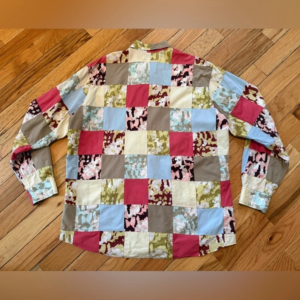 J. Crew Allover Patchwork Button Down Casual Preppy Colorful Men’s Shirt Size XL