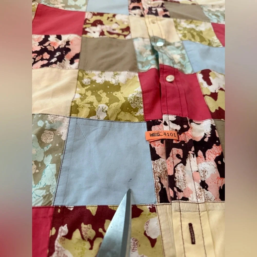J. Crew Allover Patchwork Button Down Casual Preppy Colorful Men’s Shirt Size XL