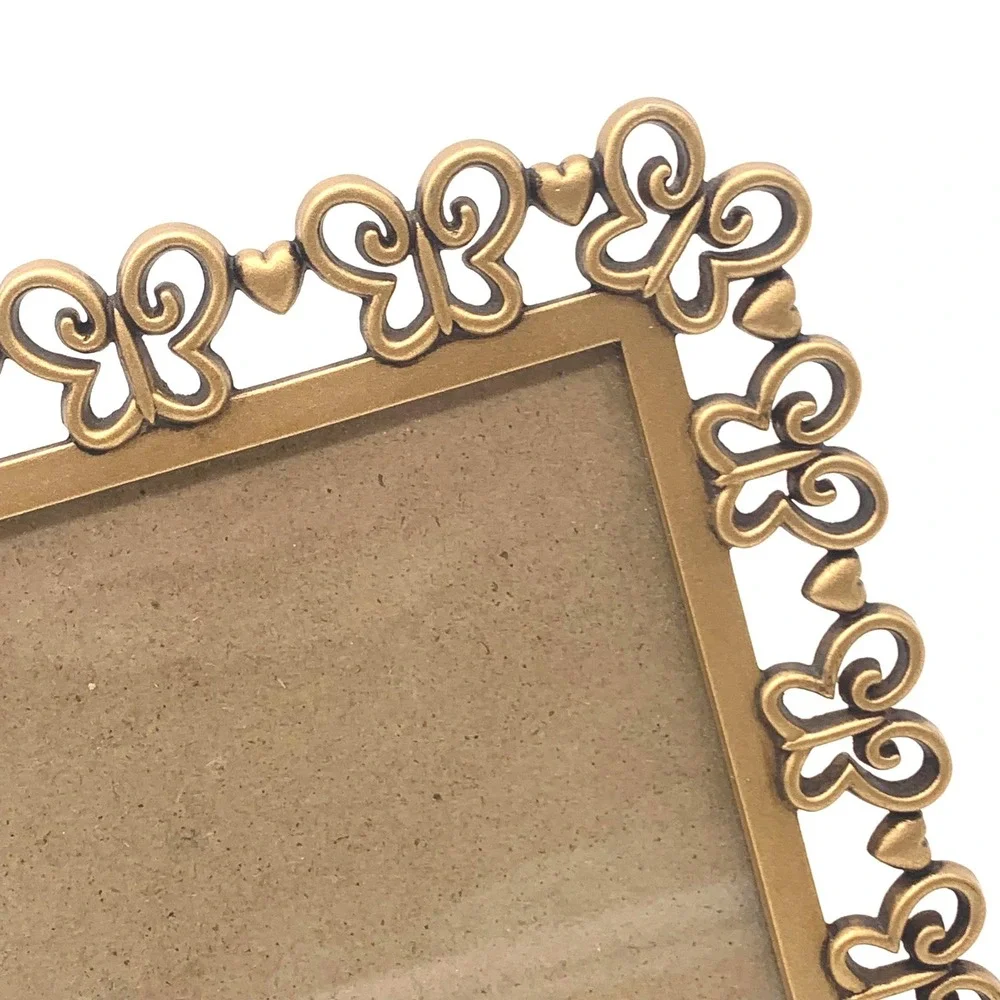 Elsa L.I.C. Picture Frame 4x4 Gold Butterfly Heart Ornate Metal Vintage 1999