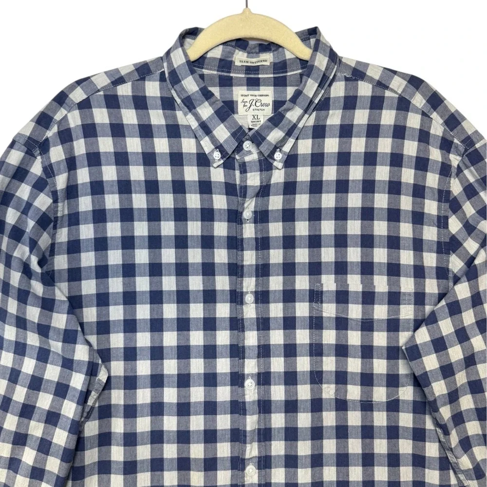 J. Crew Mens XL Short Secret Wash Stretch Slim Untucked Gingham Button Down