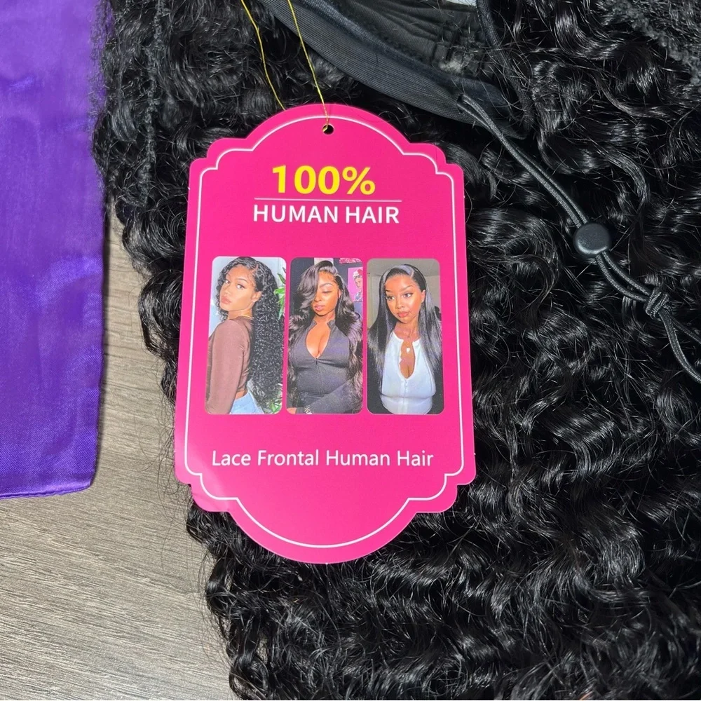Natural Black Kinky Curly Human Hair 26 Inch Glueless Half Wig