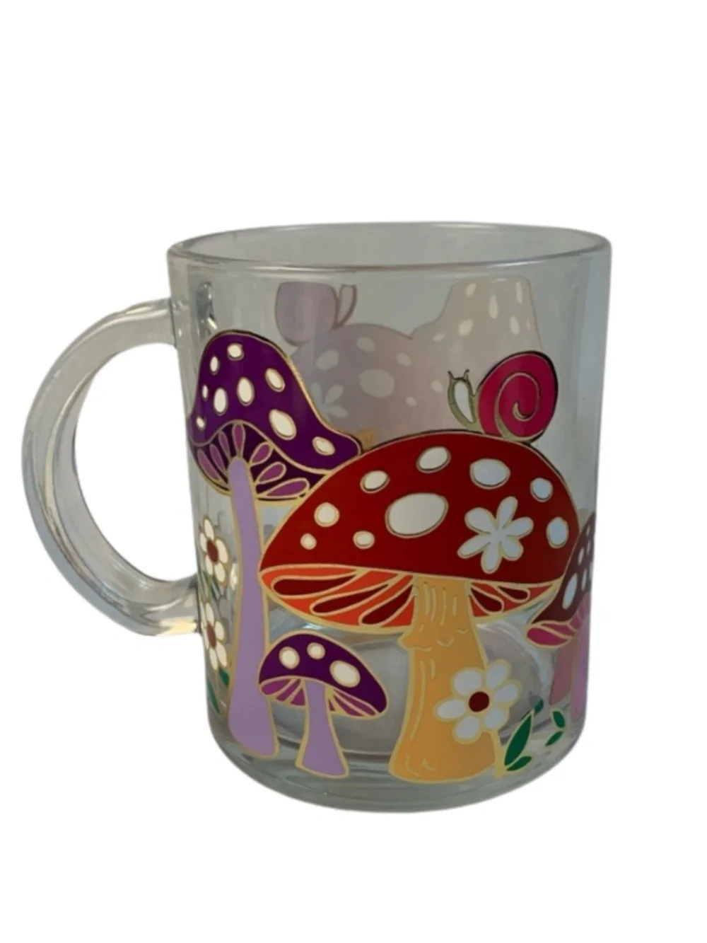 Whimsical Vibrant Polka Dot Mushroom Glass Mug Colorful