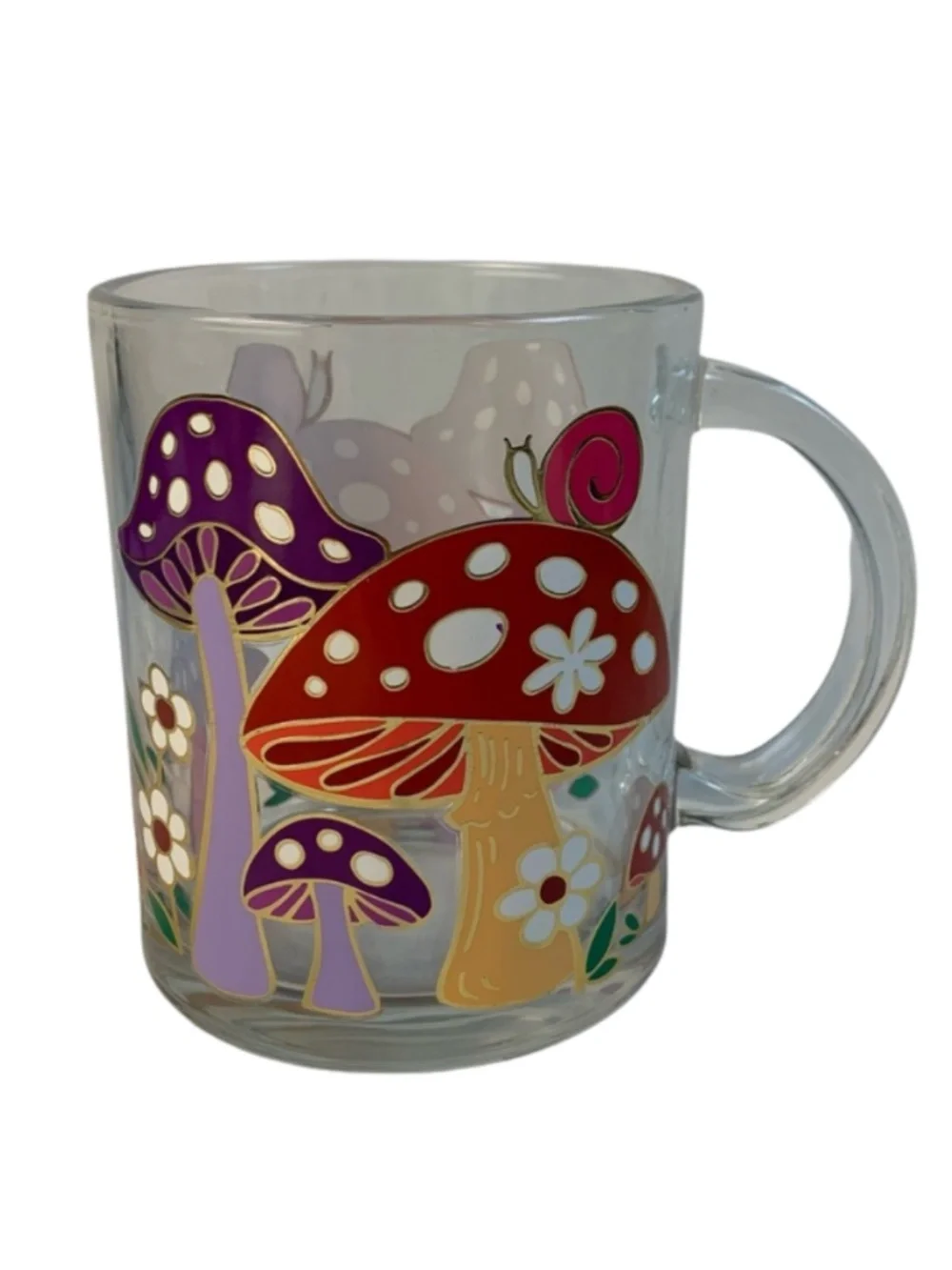 Whimsical Vibrant Polka Dot Mushroom Glass Mug Colorful