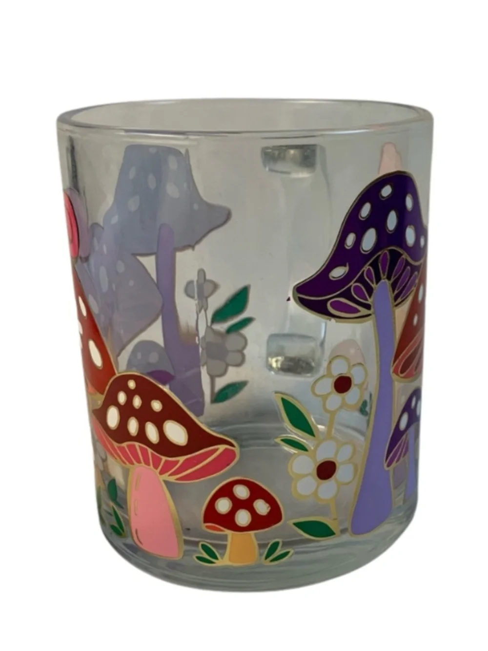 Whimsical Vibrant Polka Dot Mushroom Glass Mug Colorful