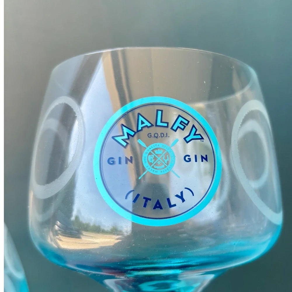 Malfy Gin Italy Copa Glasses Set of 2 Turquoise Blue Balloon Stemware 18 oz