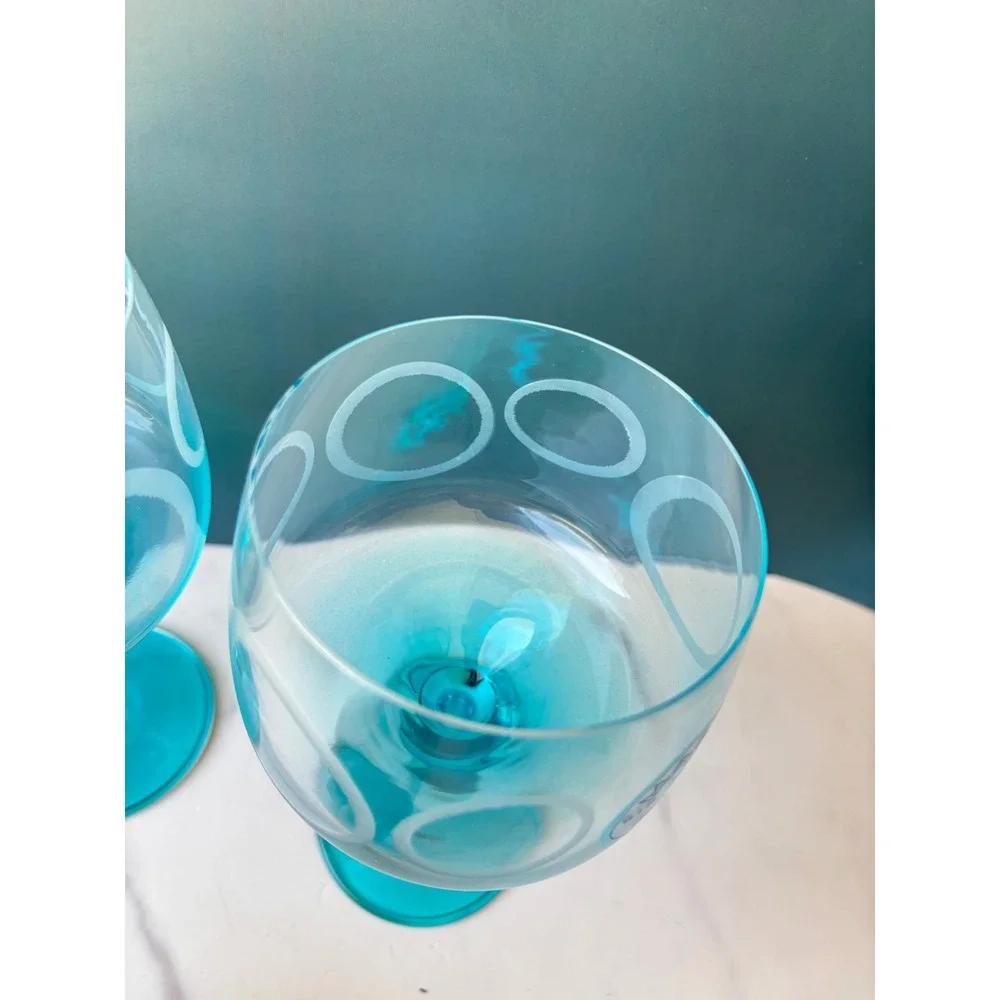 Malfy Gin Italy Copa Glasses Set of 2 Turquoise Blue Balloon Stemware 18 oz