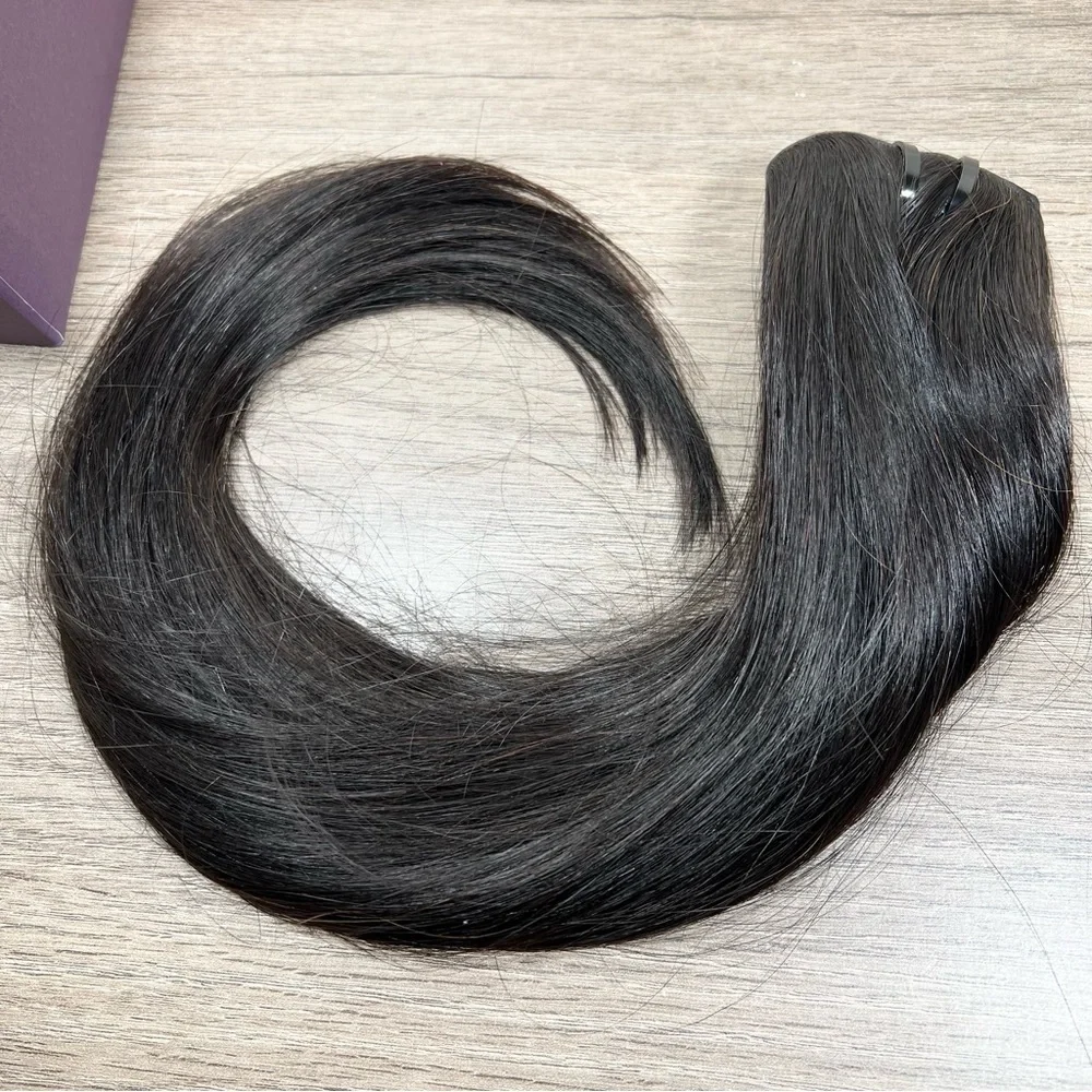 LUVME Natural Black Human Hair Zero Trace Seamless 16” Clip In Hair Extensions