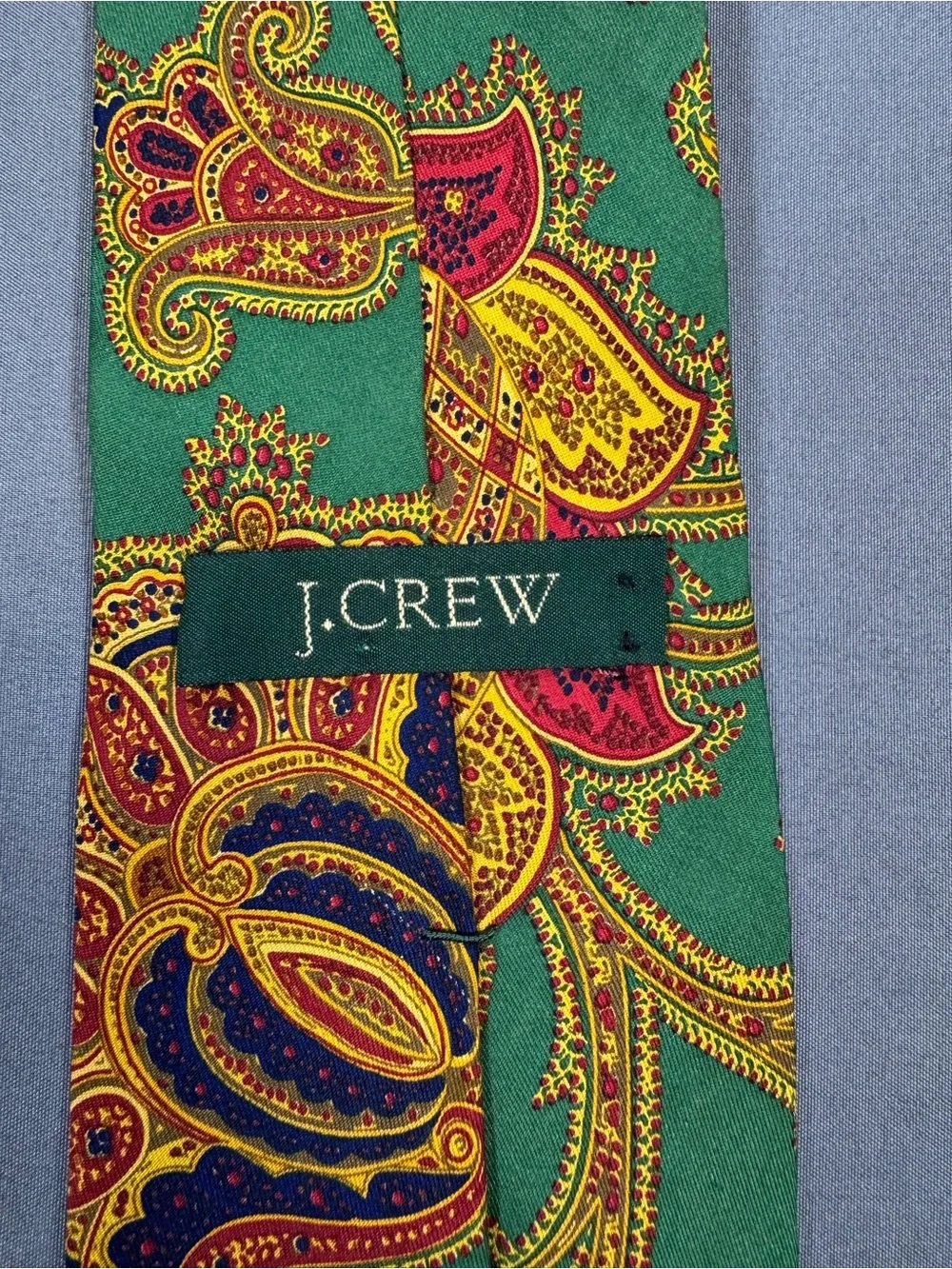J. Crew Green Paisley Silk Necktie with Multicolor Accents