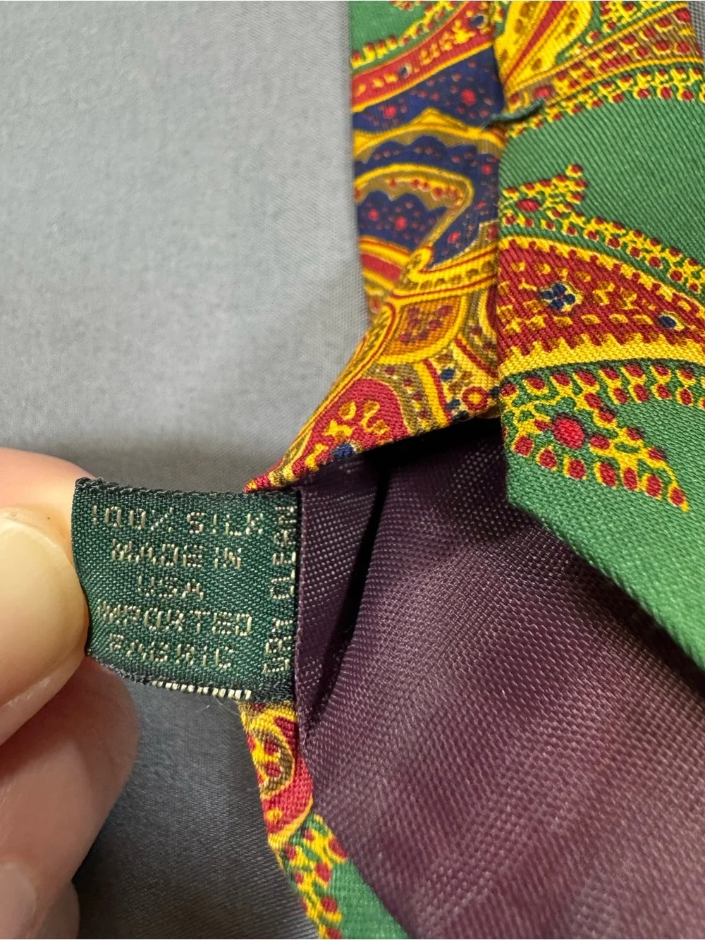 J. Crew Green Paisley Silk Necktie with Multicolor Accents