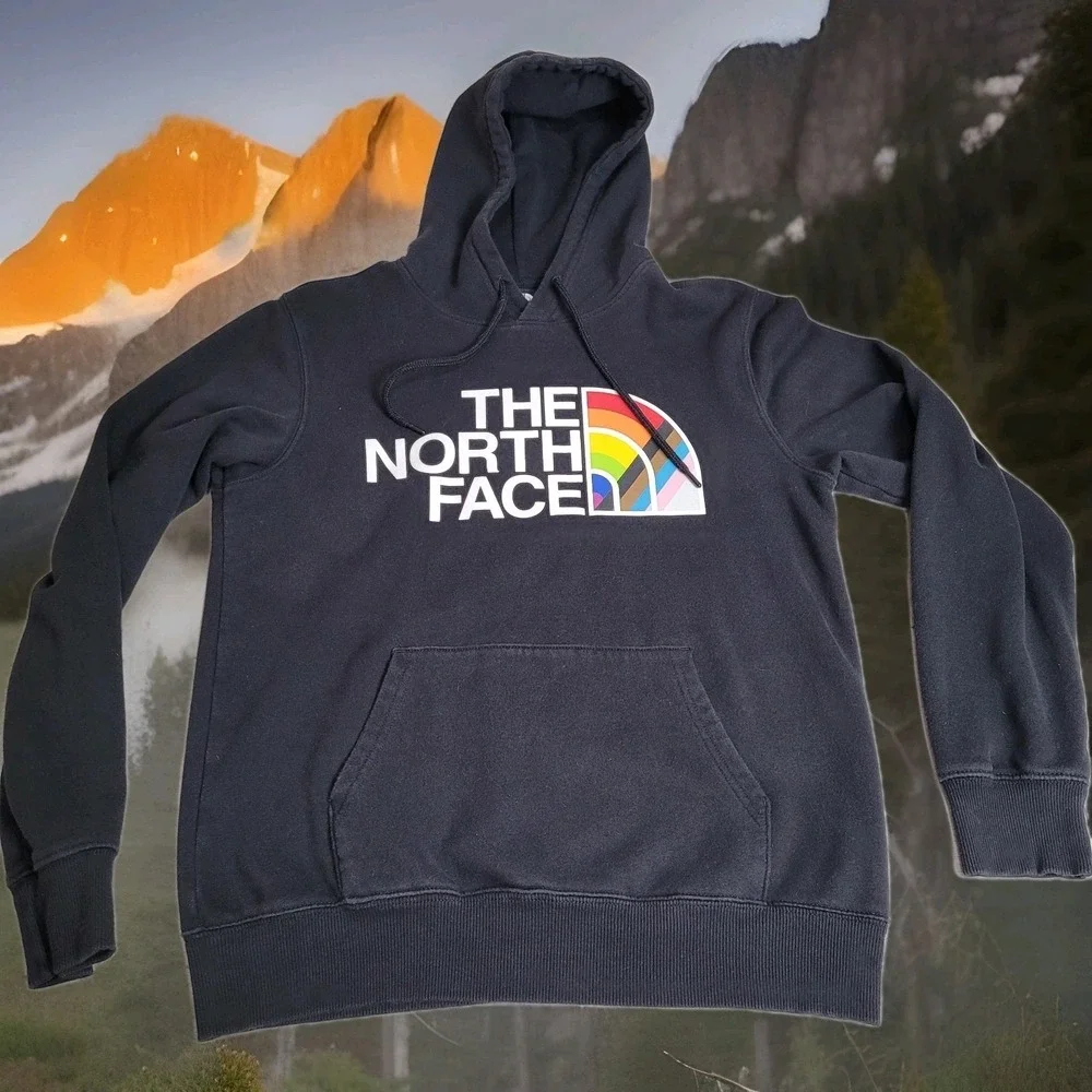 The North Face Hoodie Men's Small Black Rainbow Logo Pullover‎ Pride Edition