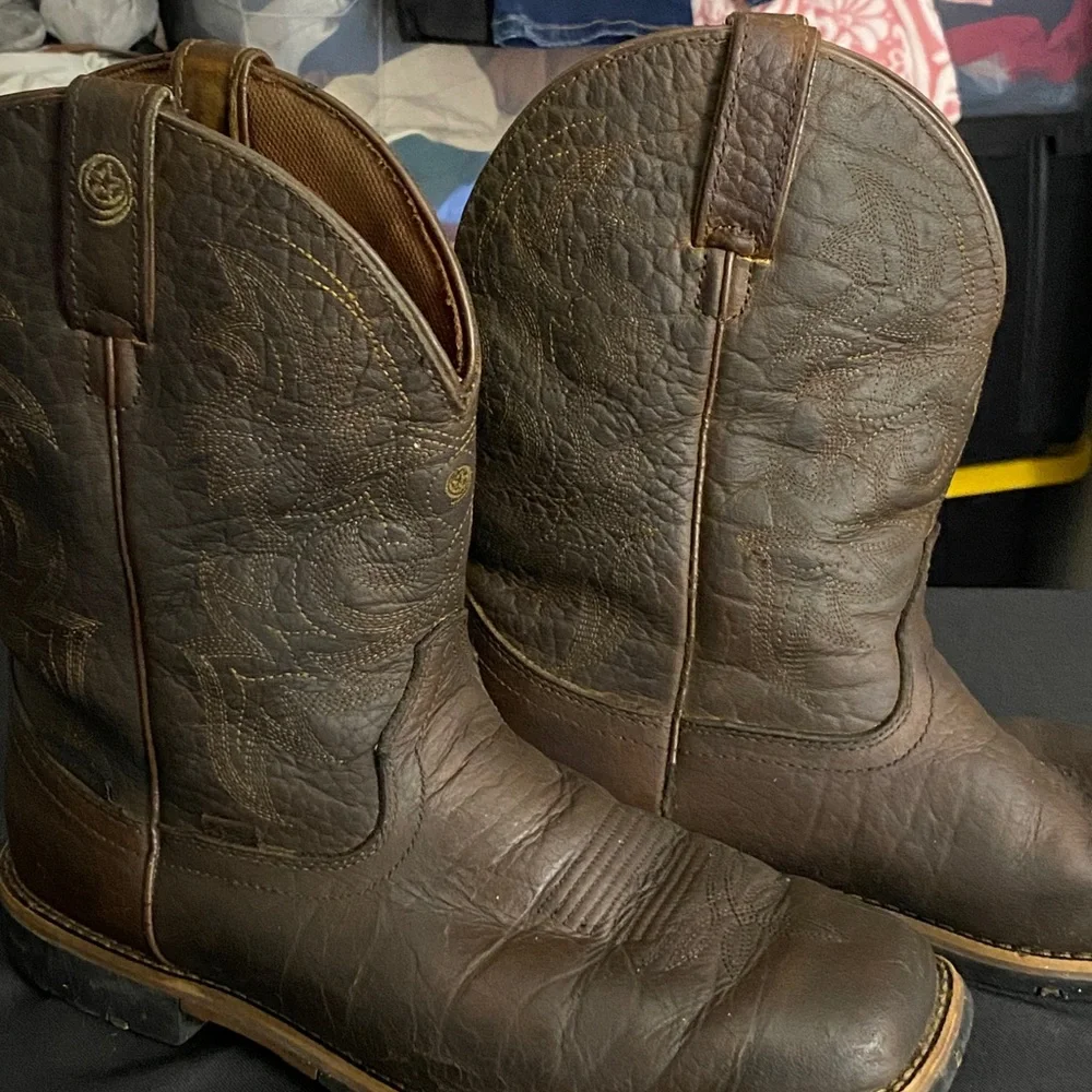 JUSTIN Brown Leather WATERPROOF Cowboy Boots SIZE 10EE GOOD USED‎ CONDITION
