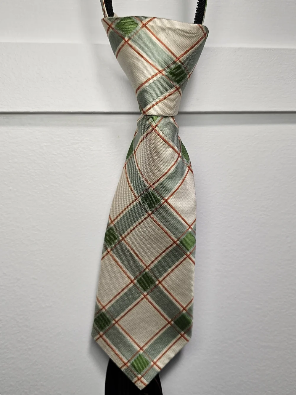 Toddler Cream Plaid Necktie with Green and Gray Accents