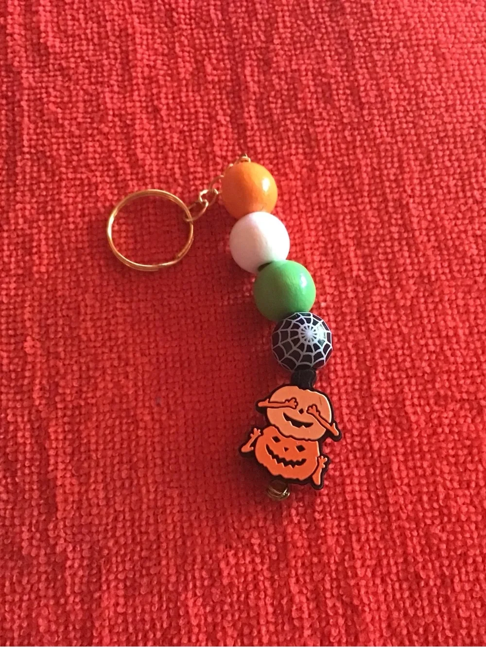 Kids Halloween Pumpkin Bead Keychain - Orange, White, Green