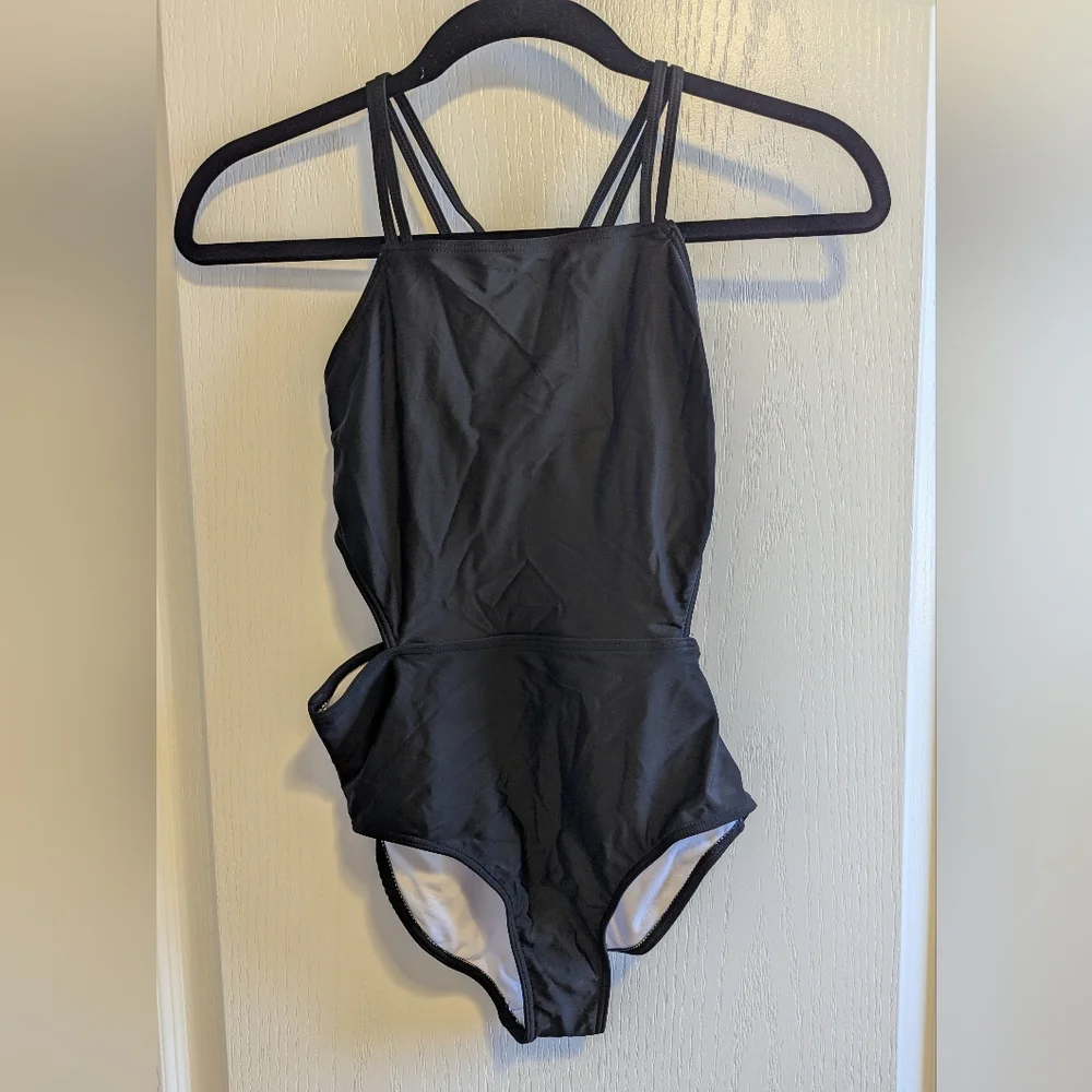 Kanu Surf Girls One Piece Swimsuit With Cutouts Size 14 Black NWT