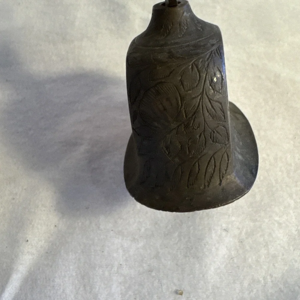 VTG Etched Brass Hand Bell - India - Floral Leaf Design - Boho Decor - 4