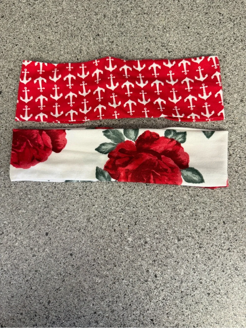 Red Anchor & Rose Print Fabric Headbands - Set of 2