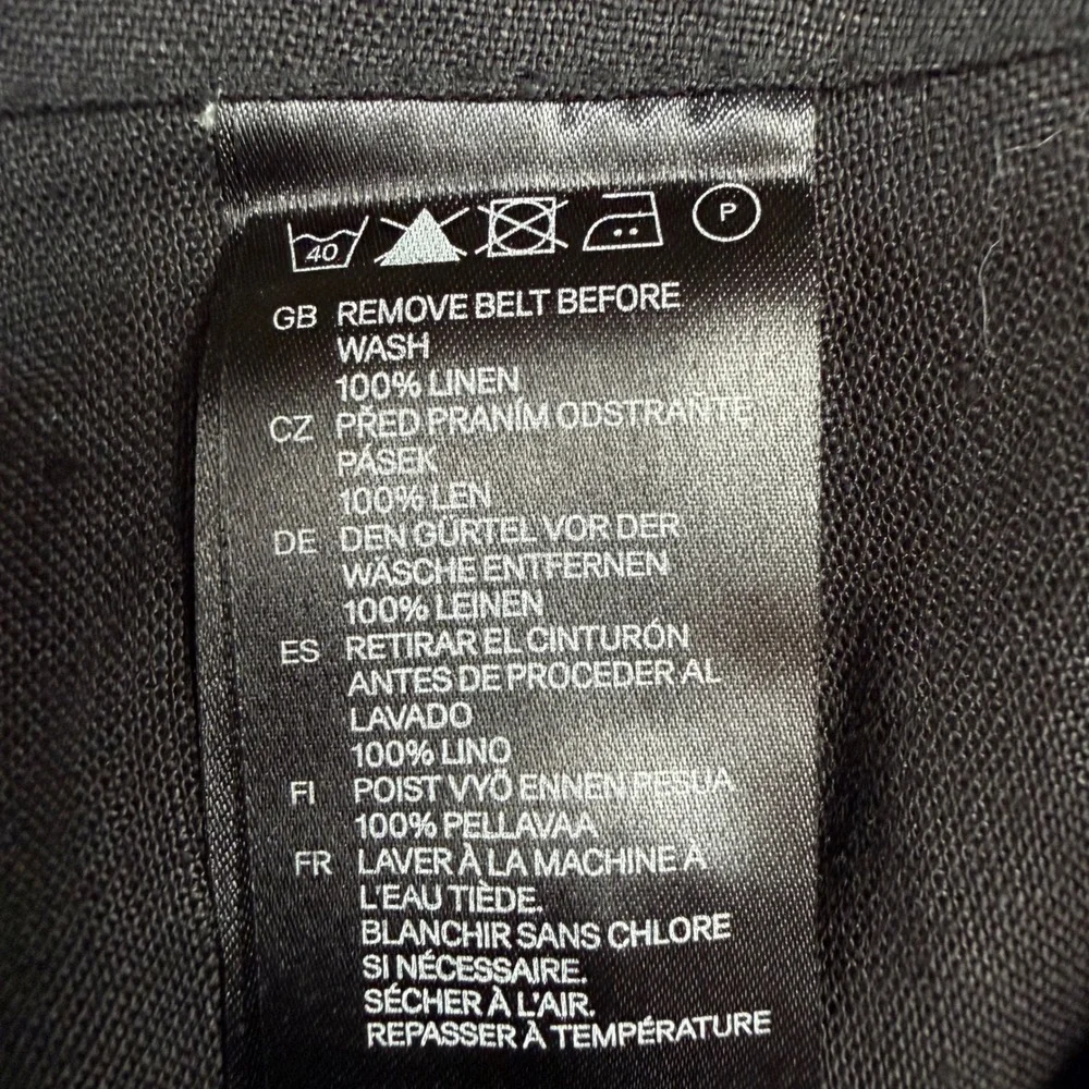 H&M Women Black 100% Linen Wide Leg Trousers Pants Size 8 Minimalist Summer
