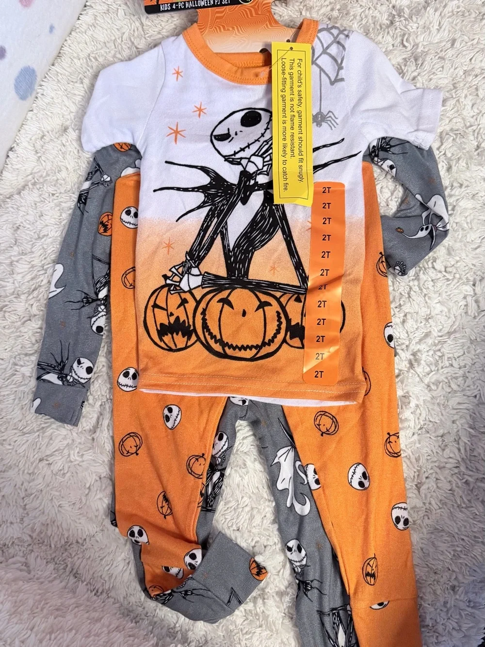 Kids Halloween Jack Skellington 4 piece Pajama Set - Orange & Gray