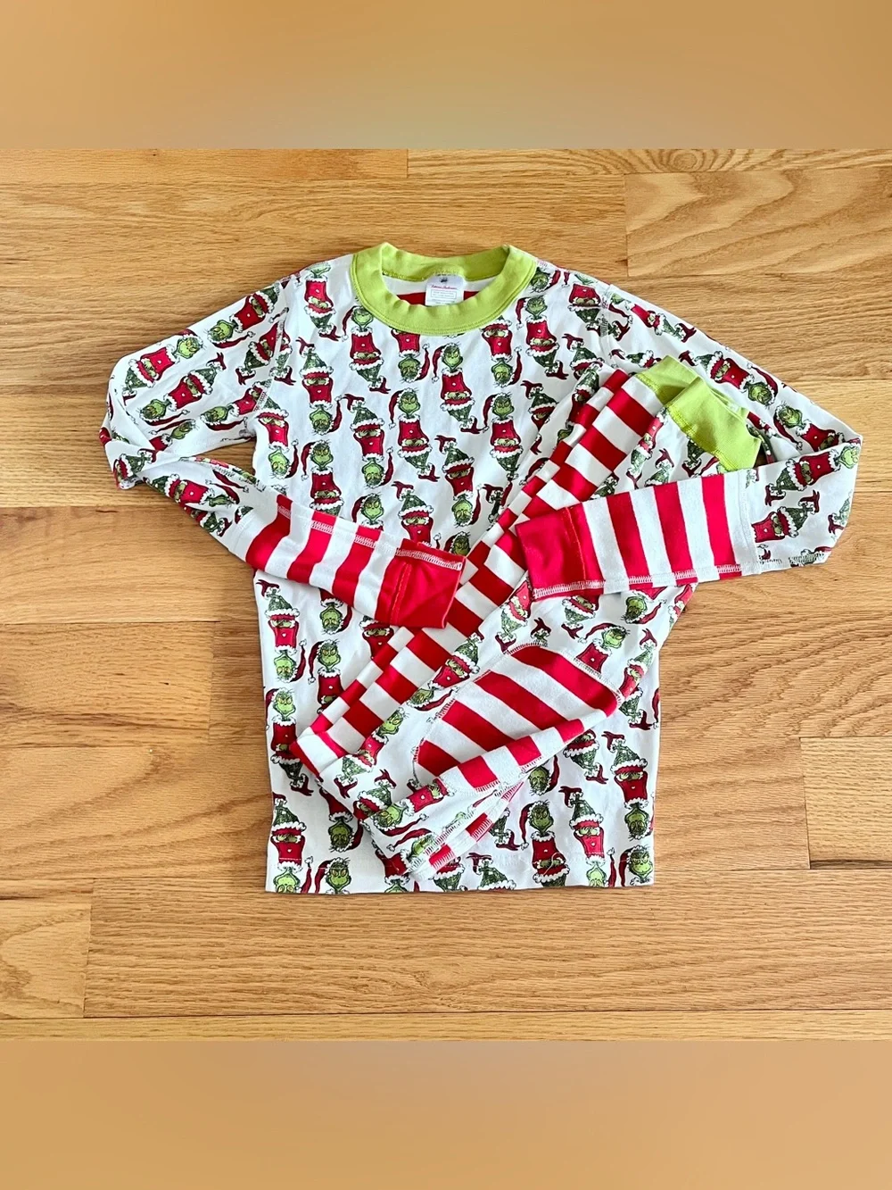Hanna Andersson Christmas Grinch pajamas 150 12 stripe long John 2 piece cotton