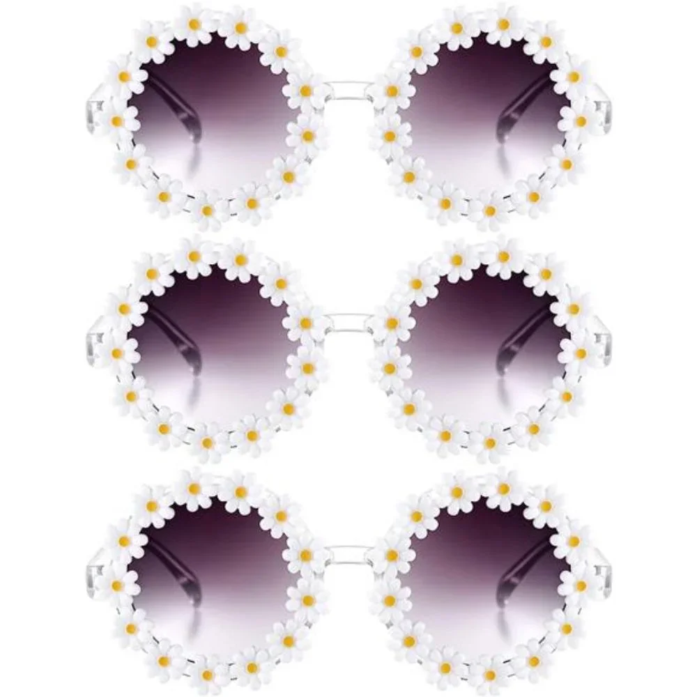 3 Packs Retro Daisy Sunglasses for Women Flower Round Disco Sunglasses Floral
