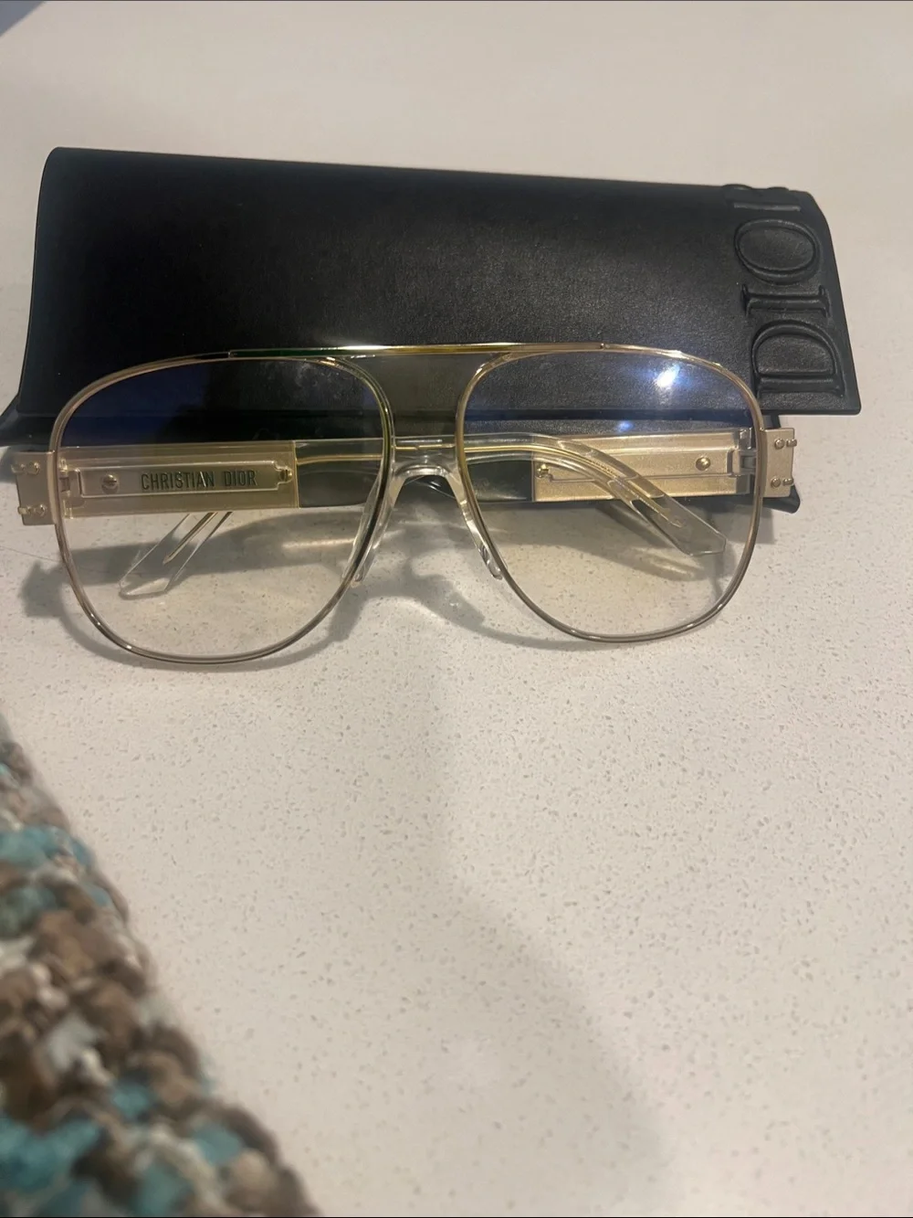 Dior Black Leather Glasses Case with Embossed Logo