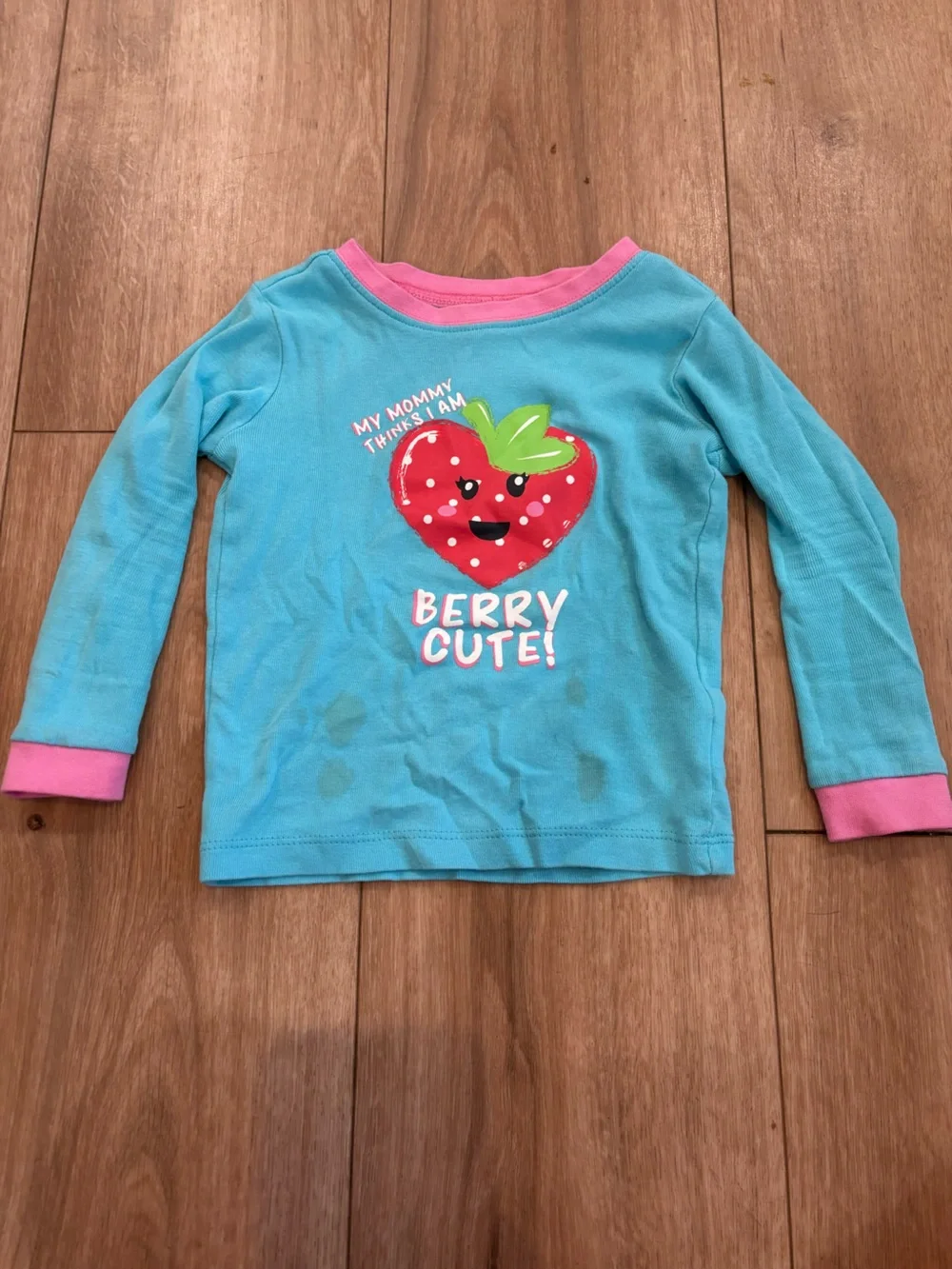 Berry Cute! Kids Long Sleeve Shirt - Turquoise with Pink Trim