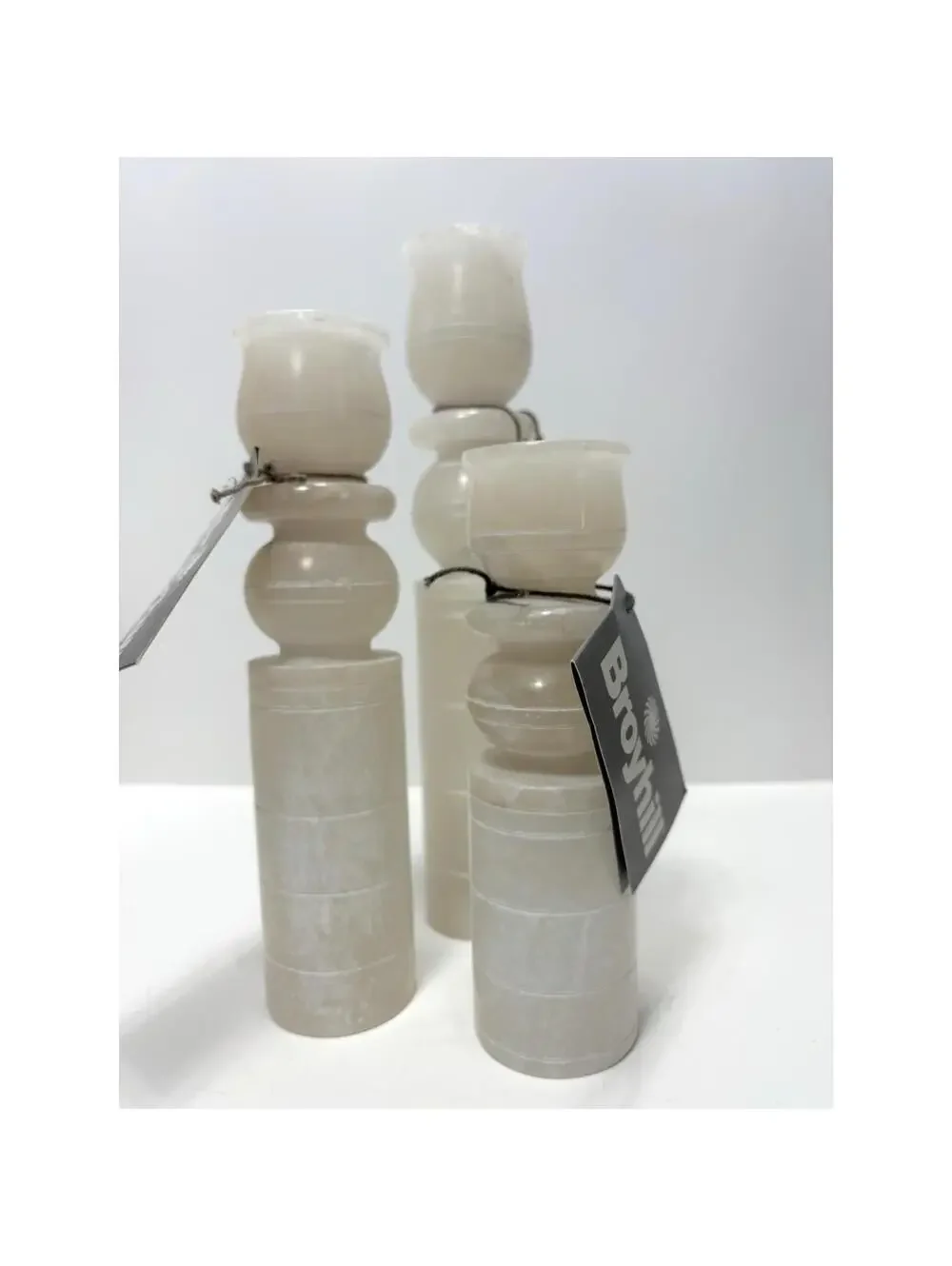 Cream White Marble Candlesticks Set of 3 Designer Broyhill NEW Modern Home Decor