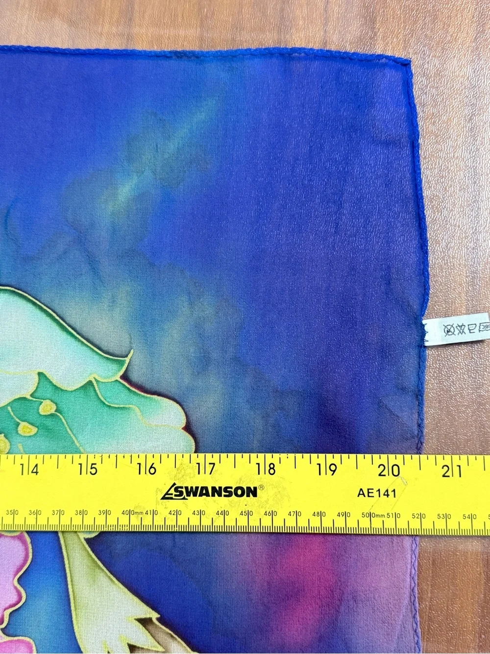 Hand-Painted Blue Floral Silk Scarf 20x63”
