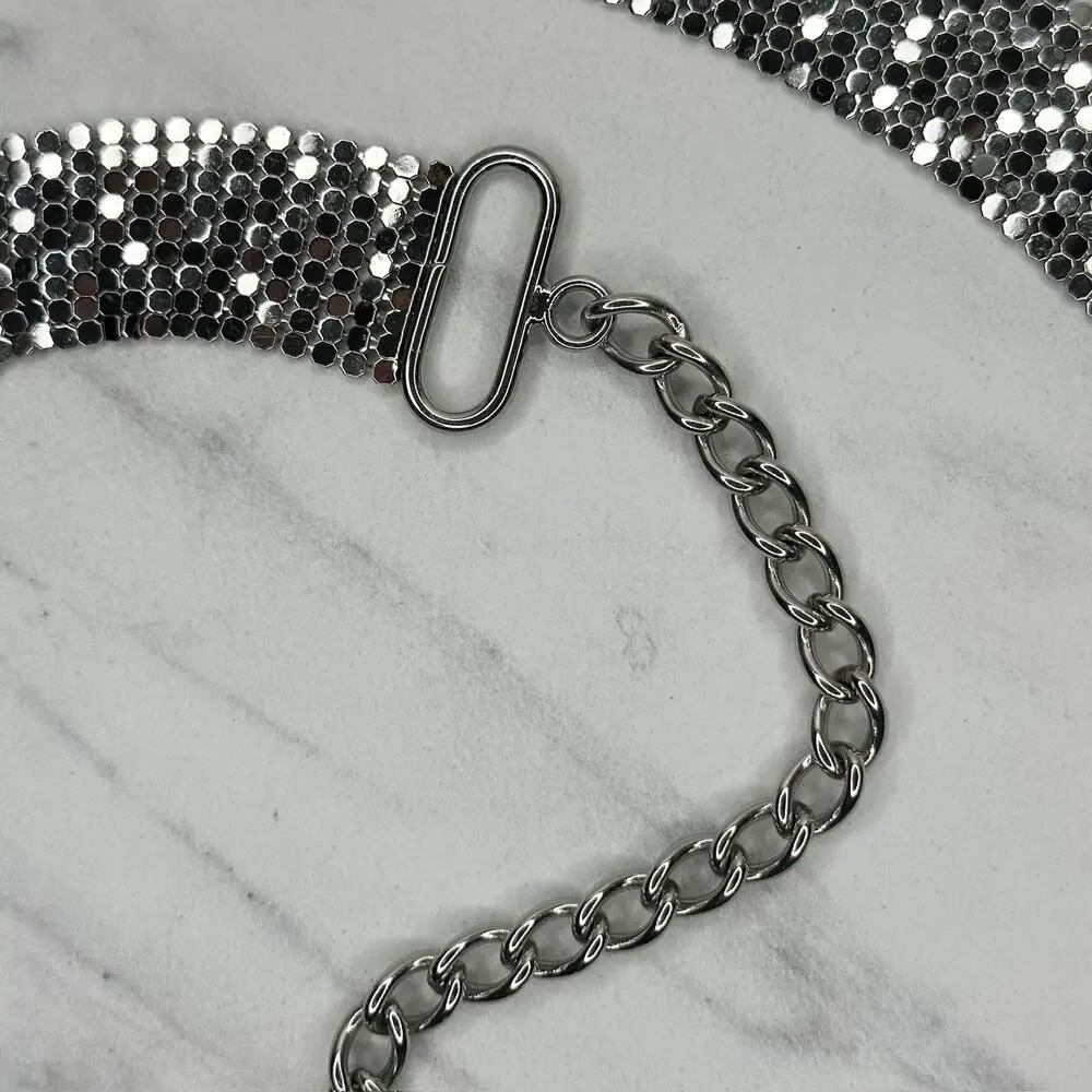 Metal Mesh Silver Tone Chain Belt Large L XL ✨
