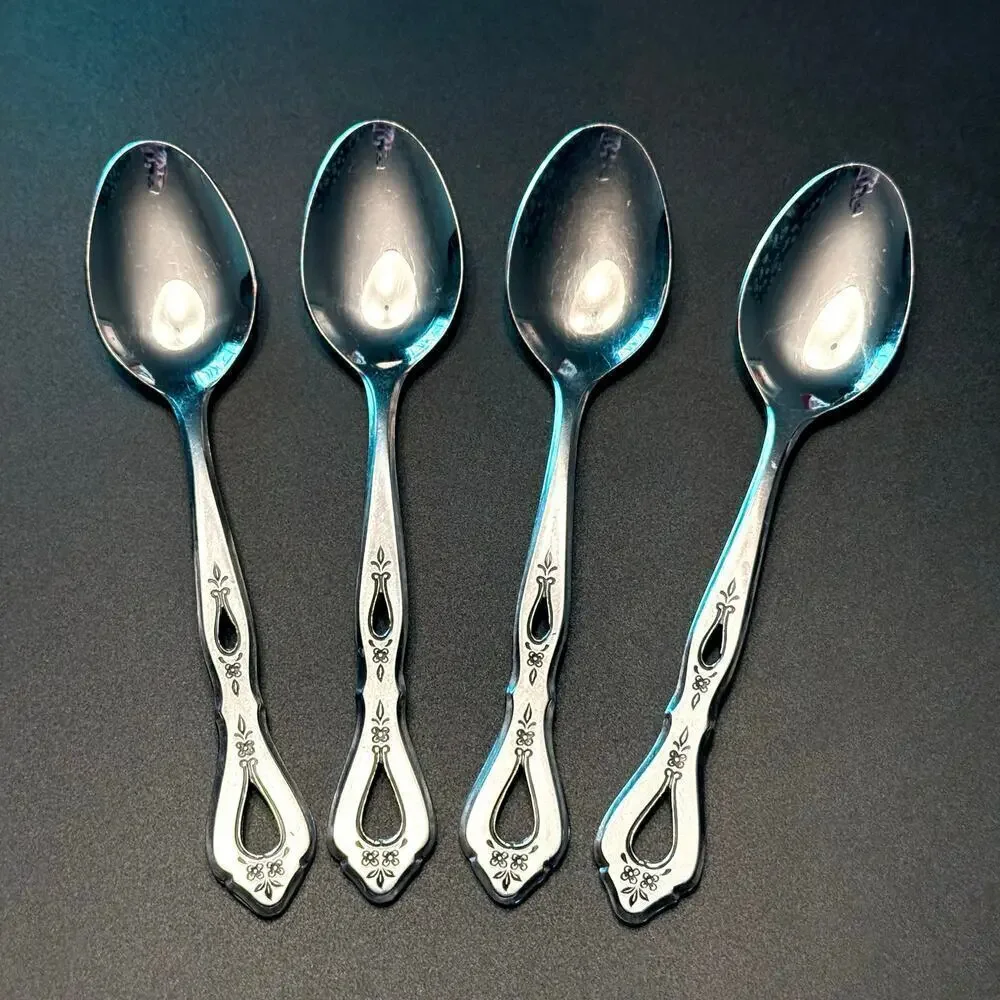 Set of 4 ROGERS VTG. Autumn Ballad (Stainless) Oval Soup Teaspoons KOREA