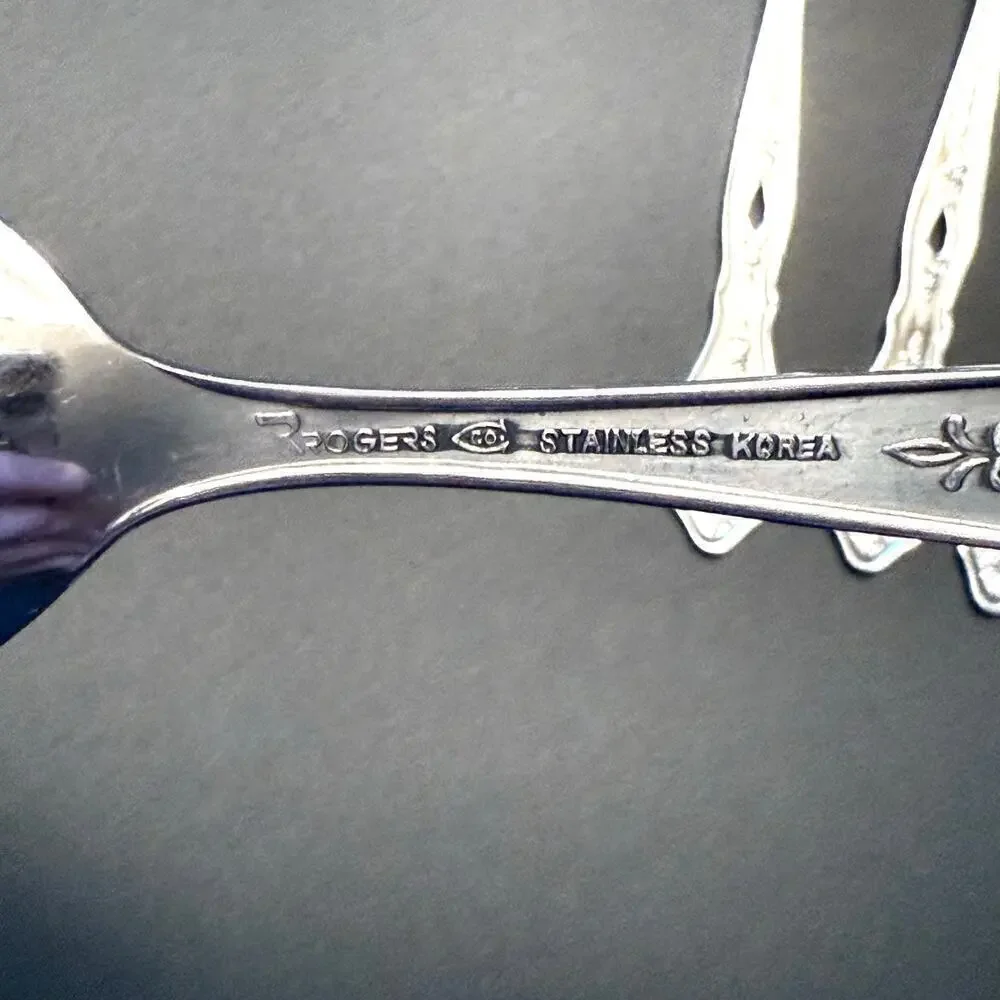 Set of 4 ROGERS VTG. Autumn Ballad (Stainless) Oval Soup Teaspoons KOREA