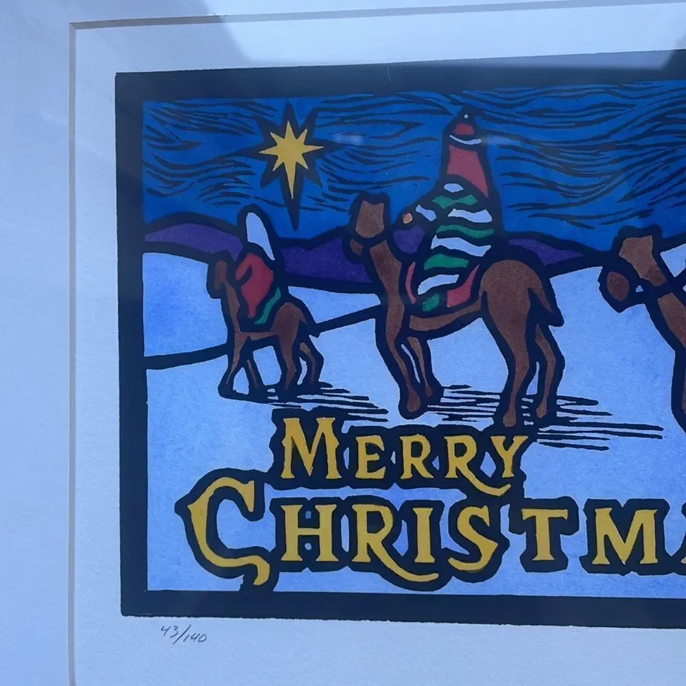 New in packaging “Merry‎ Christmas” print with the three wise men & mat