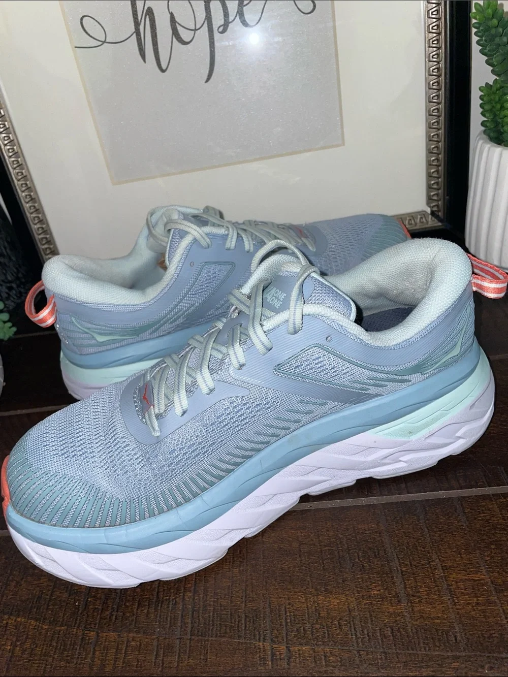 Hoka One One Bondi 7 Athletic Shoes Blue Fog/ Blue Glass Size 6.5D Wide Width
