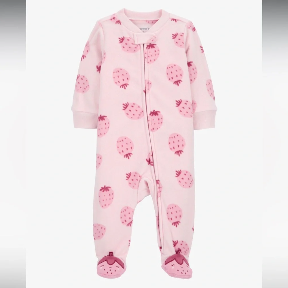 NWT Carter’s Strawberry Fleece Footie Sleep & Play Pajamas