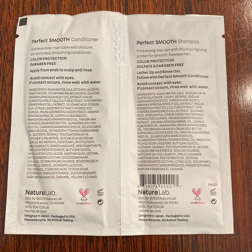 Nature Lab Perfect Smooth Shampoo Conditioner Travel Sample Size Unopened