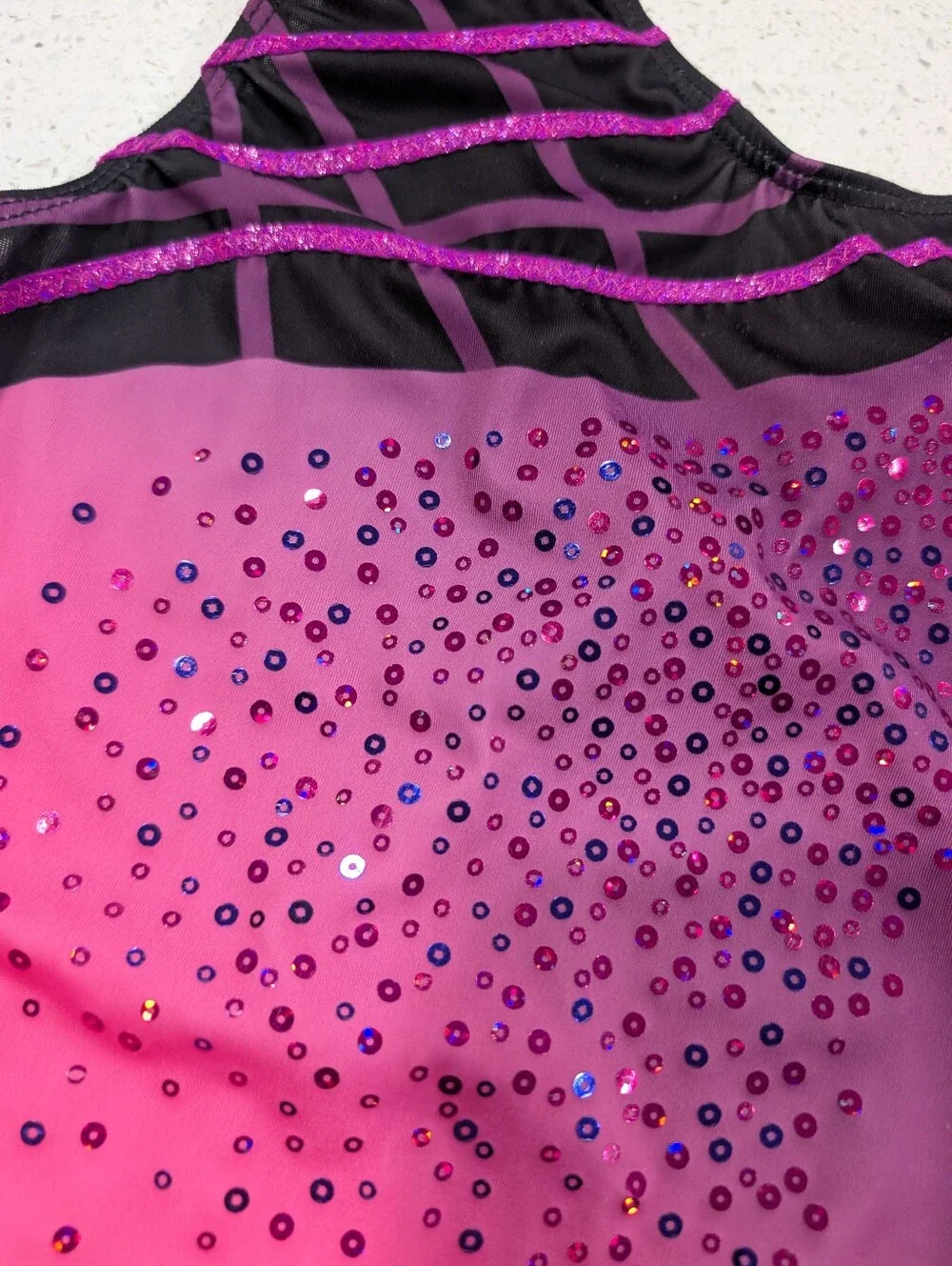 BLUSHING BEAUTY GK ELITE Gymnastic Dance Leotard CL LARGE OMBRE Pink Purple $51