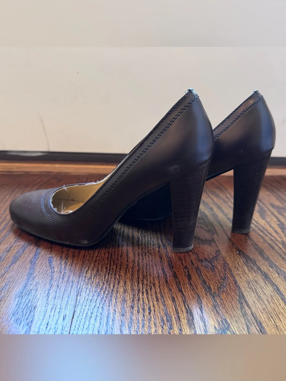 Michael Kors Dark Brown Leather Round-Toe Pumps - 3.5 Inch Heel
