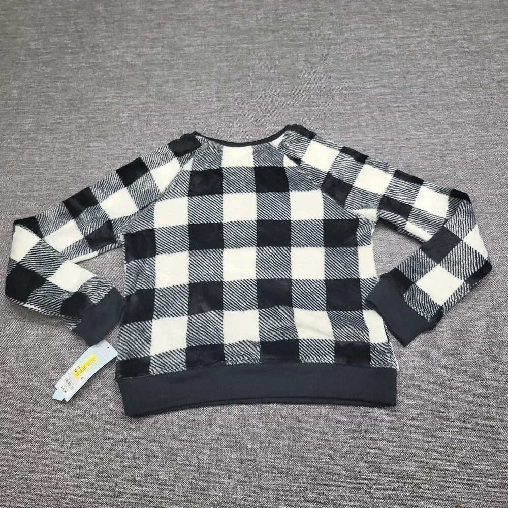 Girls' Plaid Cozy Pajama Top - Cat & Jack Black Size Medium 8