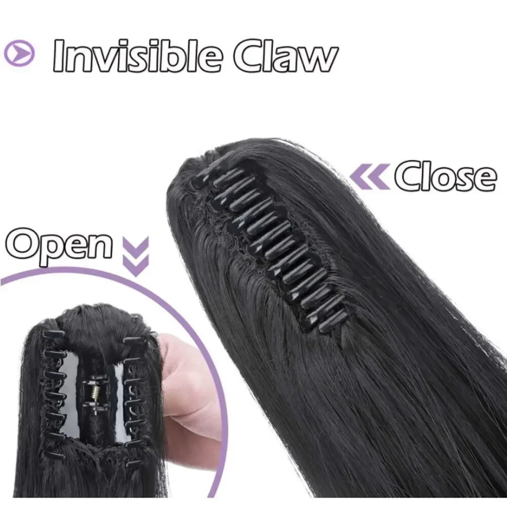 Black Pony Tail Hair Claw Hair Extension Piece 22”