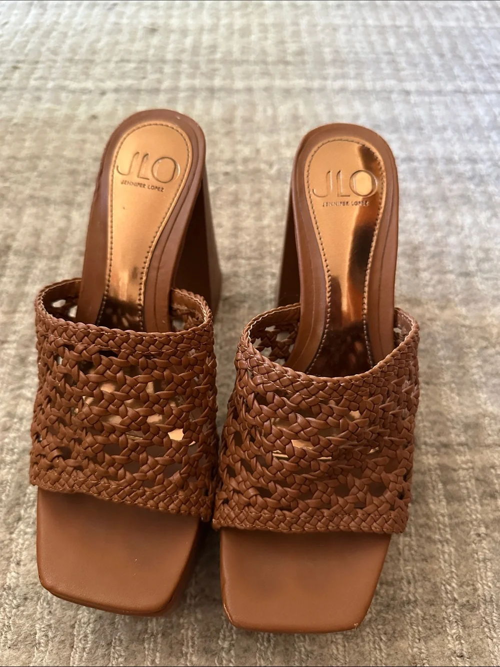 JLO Jennifer Lopez woven block-heel mules