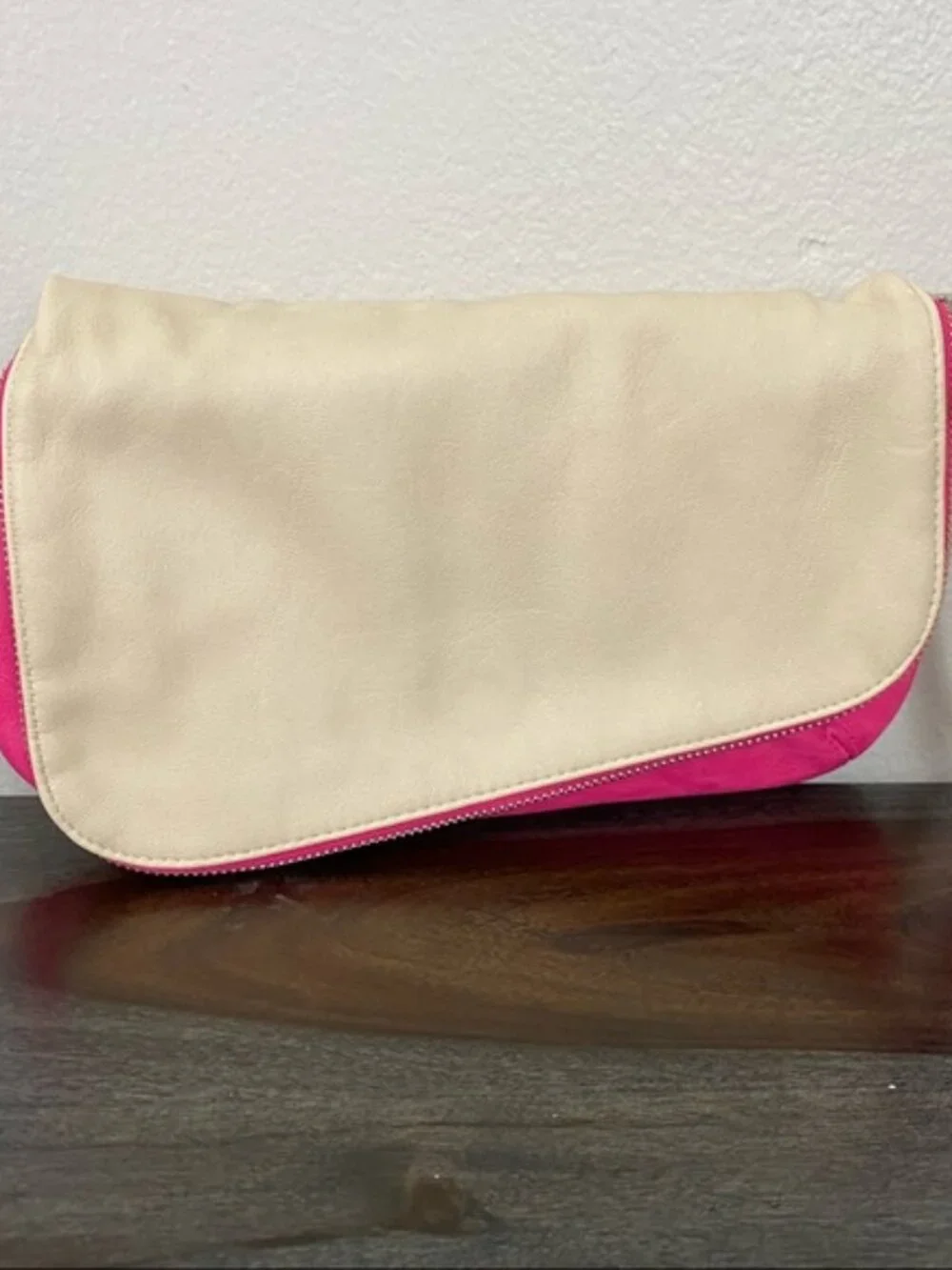 The Limited Reversible Pink & Tan Foldover Clutch Bag