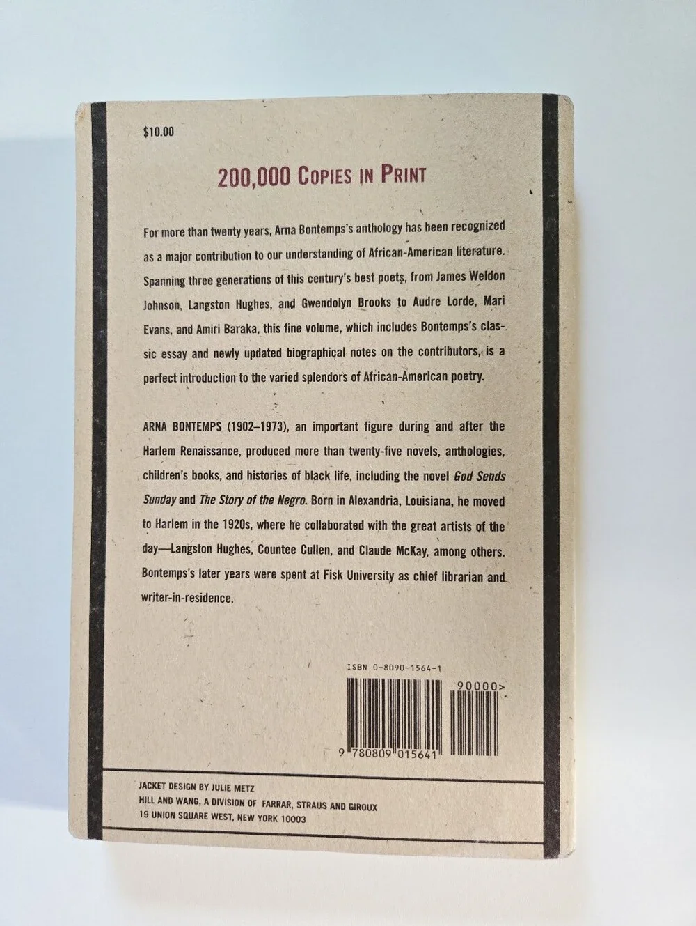 American Negro Poetry: An Anthology Paperback Edited by Arna Bontemps Revised